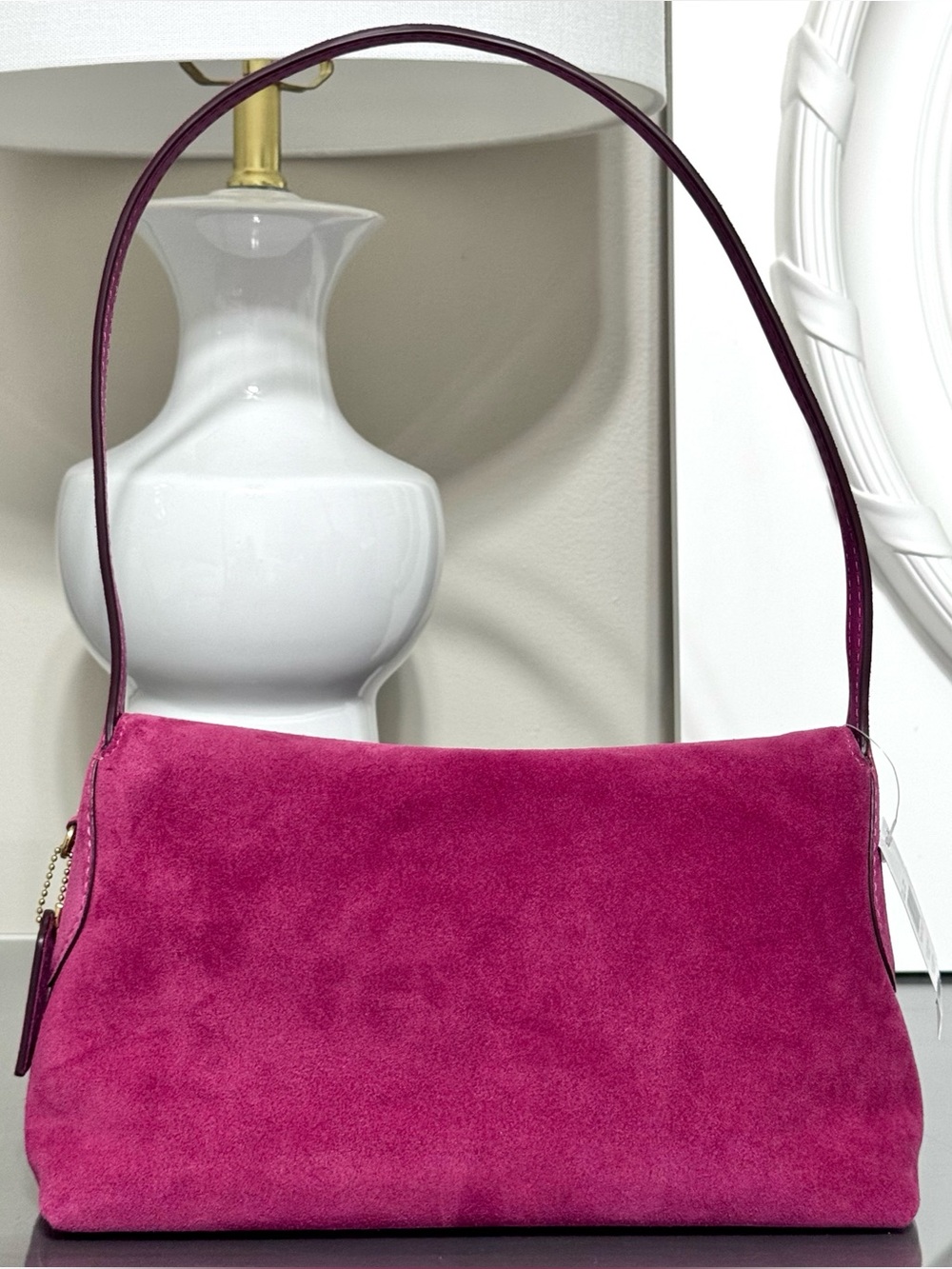 COACH Chelsea Shoulder Bag 30, DARK FUCHSIA SUEDE - Picture 3 of 10